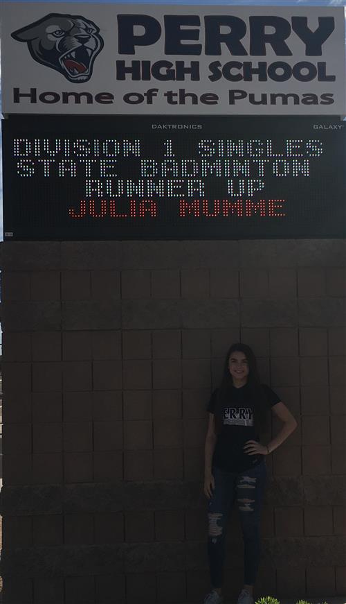 State Runner Up 2017-18 Julia Mumme Badminton Singles 